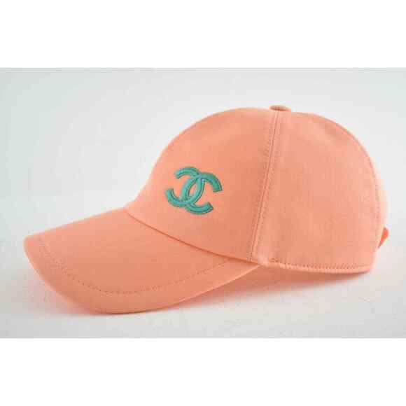 Chanel REV Orange Peach Turquoise Blue CC Logo Baseball Cap Curved Peak Hat - Picture 3 of 12